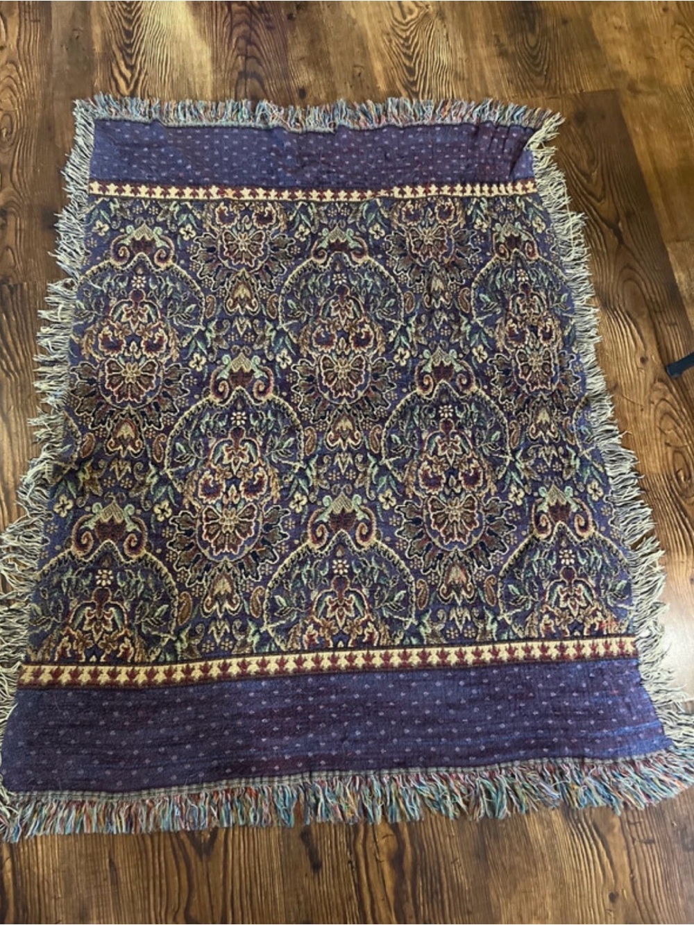 Purple Patterned Woven Throw Blanket with Fringe